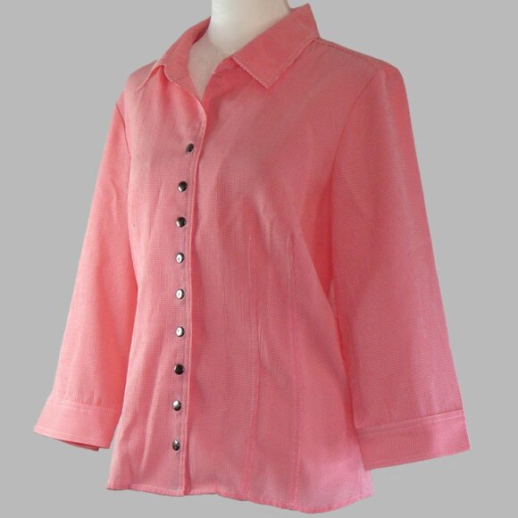 Christopher & Banks Pink Checkered Long Sleeve Snap-Up Blouse Size M (C984) - Picture 4 of 6